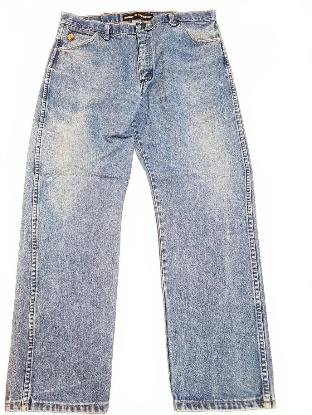 Wrangler 13 Original Fit Flame Resistant Straight Mid Wash Jeans Workwear 38X32